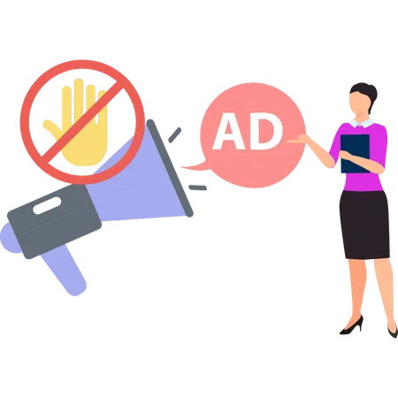 The girl is showing an ad about ad block.  Illustration