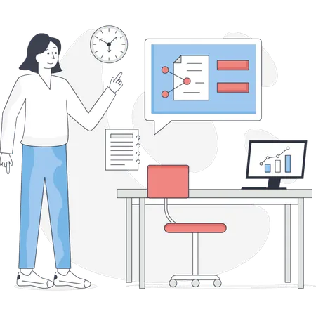 The girl is showing business plan Illustration