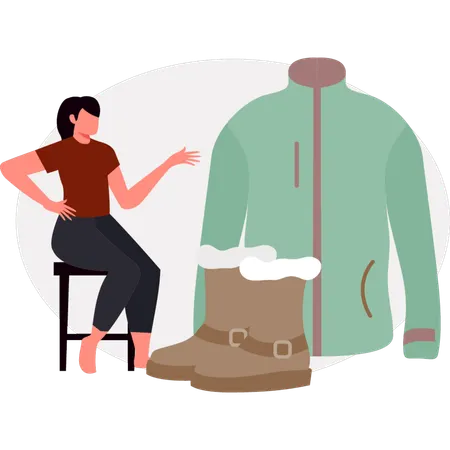 The girl is showing fleece jacket  Illustration