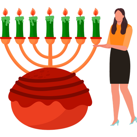 The girl is showing the hanukkah candles  Illustration