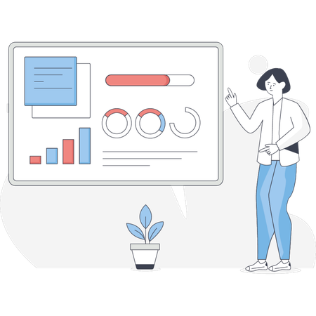 The girl is showing online business graph  Illustration