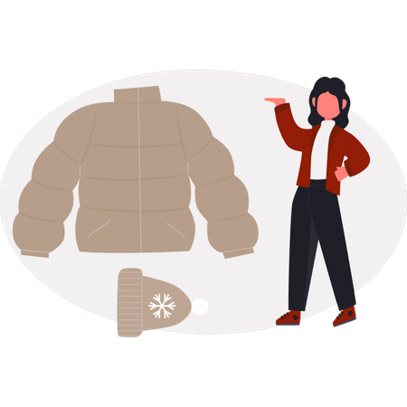 The girl is showing puffer jacket  Illustration