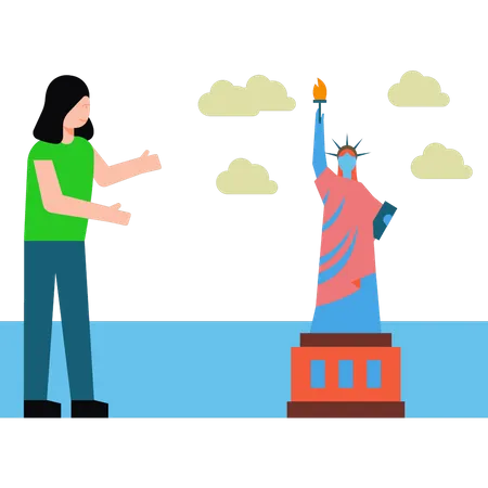 The girl is showing the Statue of Liberty  Illustration