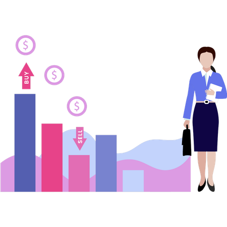 The girl is showing the stock exchange graph  Illustration