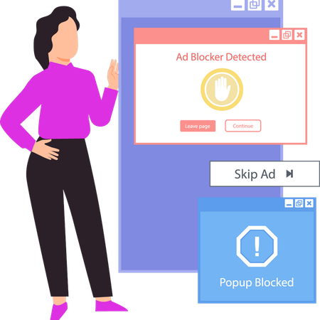 The girl is showing the ad blocker detected.  イラスト