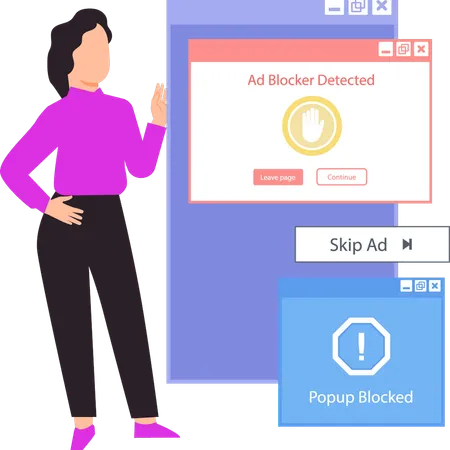 The girl is showing the ad blocker detected.  Illustration