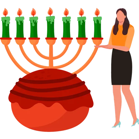 The girl is showing the hanukkah candles  Illustration