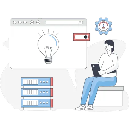 The girl is showing web hosting solution  Illustration