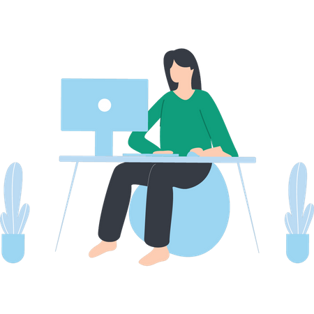 The girl is sitting at the working table  Illustration