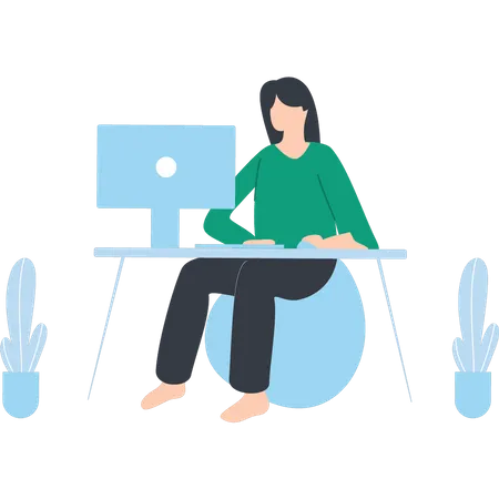 The Girl Is Sitting At The Working Table Illustration