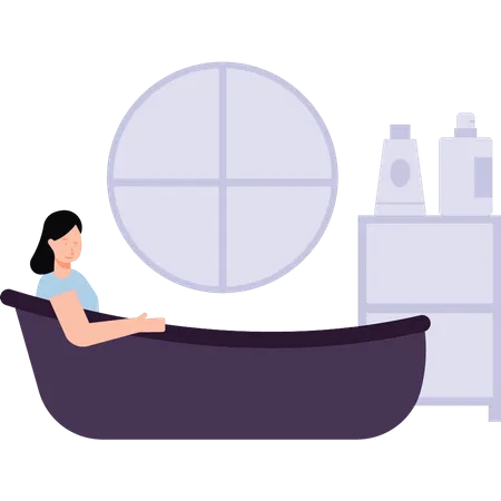 The girl is sitting in the bathtub  Illustration