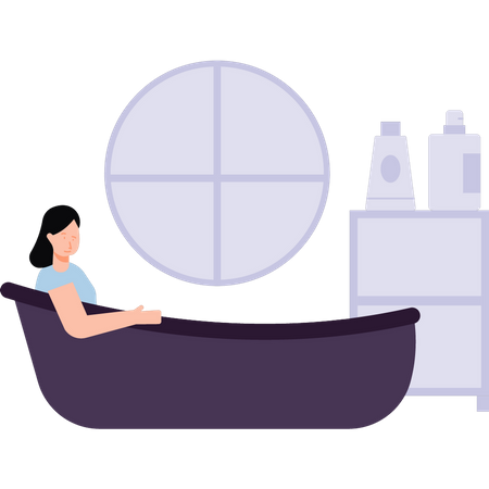 The girl is sitting in the bathtub Illustration
