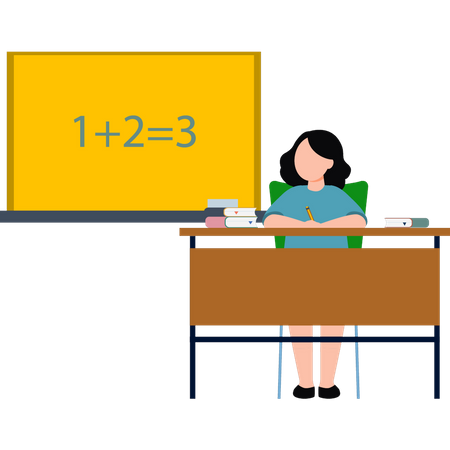 The girl is sitting in the math class  Illustration