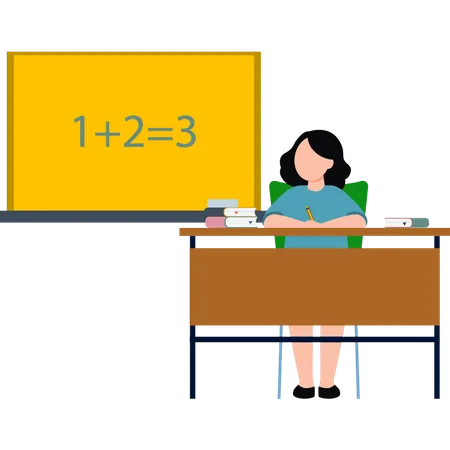 The girl is sitting in the math class  Illustration
