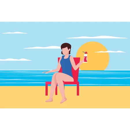 The girl is sitting on a chair and drinking juice  Illustration