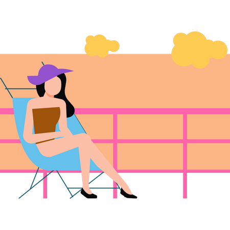 The girl is sitting on a chair during summer vacation  Illustration