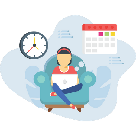 The girl is sitting on couch and checking her appointments Illustration