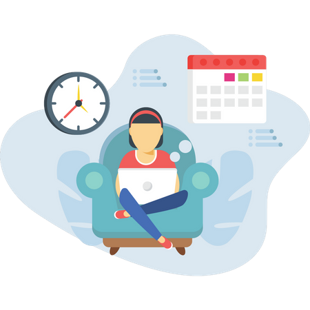 The girl is sitting on couch and checking her appointments  Illustration