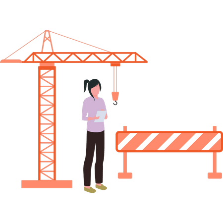 The girl is standing at the construction site  Illustration