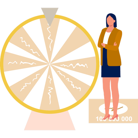 The girl is standing by roulette wheel  Illustration