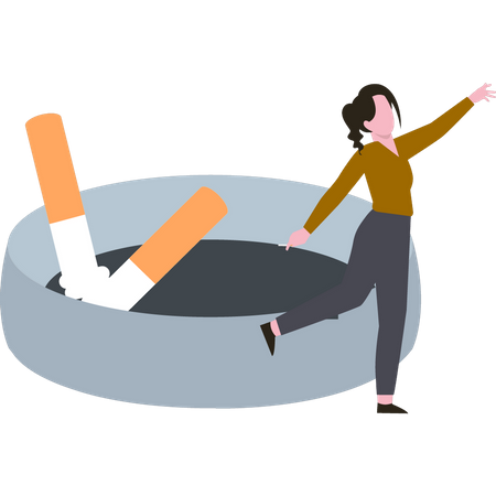 The girl is standing by the ashtray  Illustration