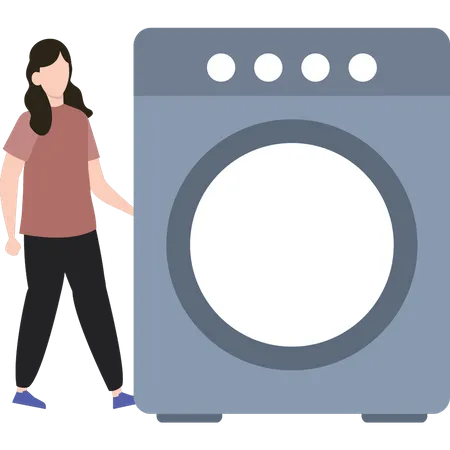 The girl is standing by the washing machine  Illustration