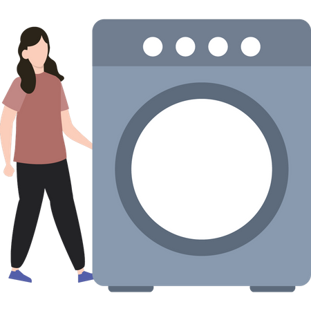 The girl is standing by the washing machine  Illustration