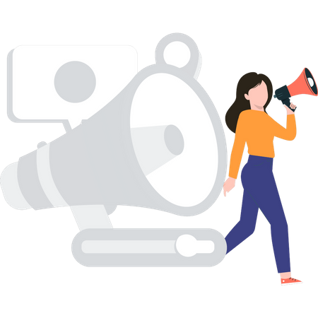The girl is standing holding a megaphone  Illustration