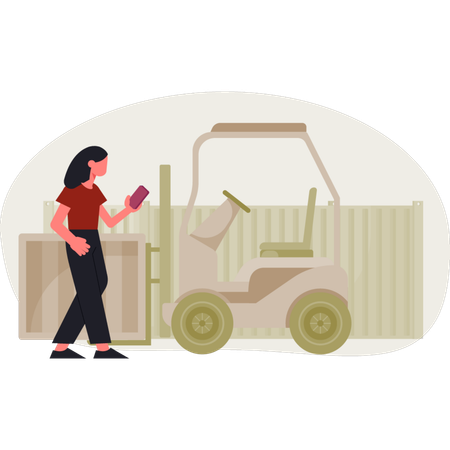 The girl is standing near delivery cart  Illustration
