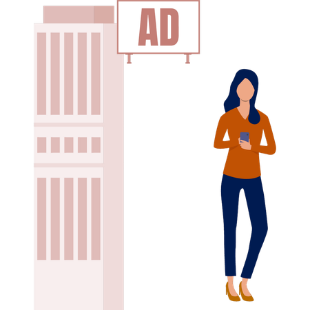 The girl is standing near public board  Illustration