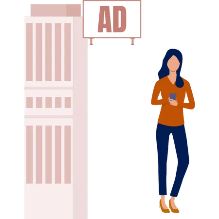 The girl is standing near public board  Illustration