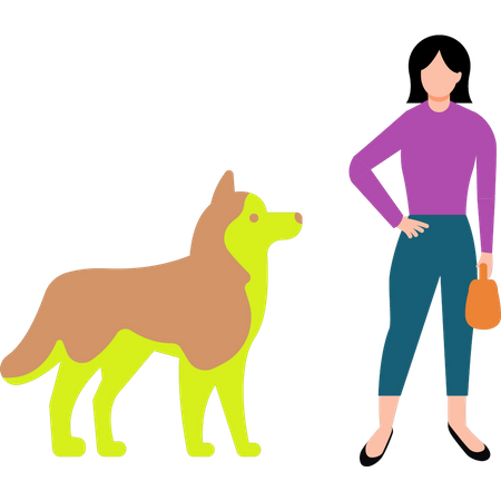 The girl is standing next to the dog  Illustration