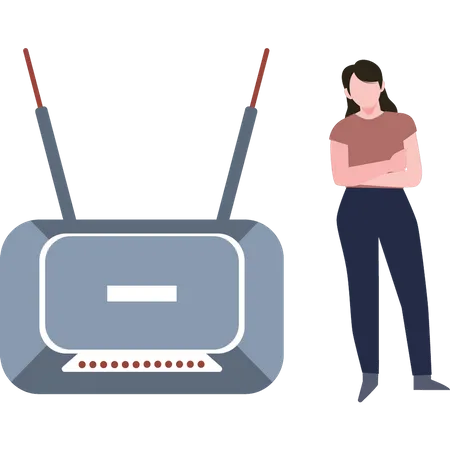 The girl is standing next to the router  Illustration