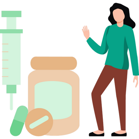 The girl is standing next to the medicine  Illustration