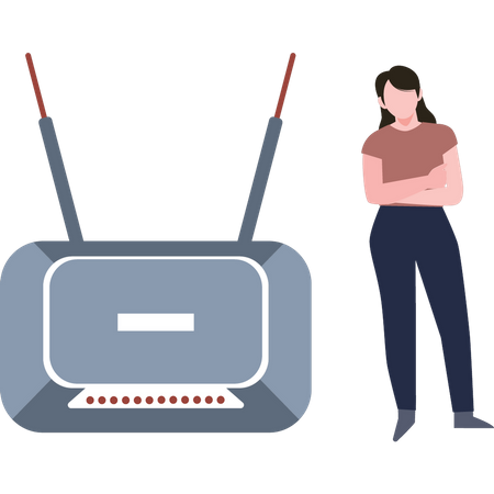 The girl is standing next to the router  Illustration
