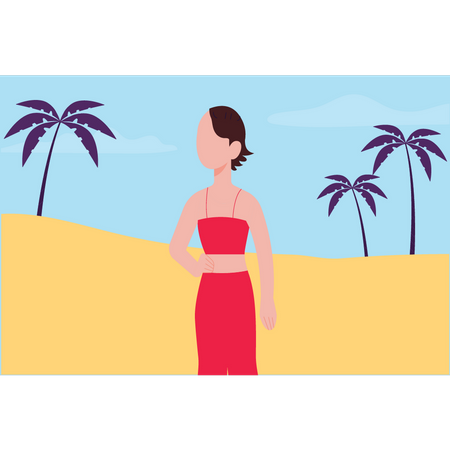 The girl is standing on the beach  Illustration