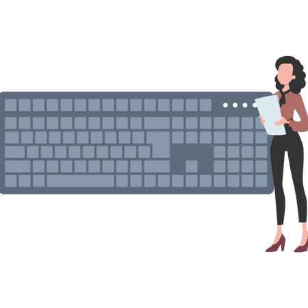 The girl is standing with the keyboard  Illustration