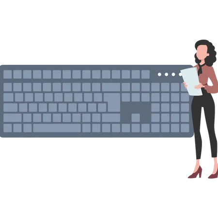The girl is standing with the keyboard  Illustration