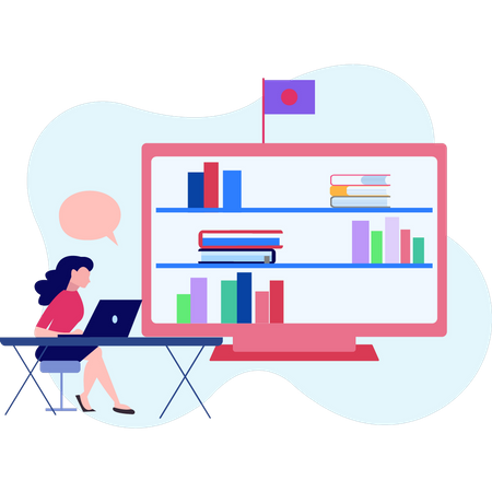 The girl is studying on the laptop  Illustration