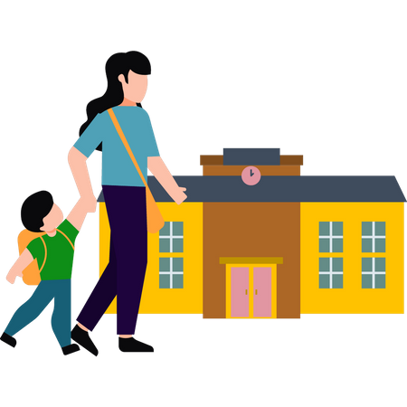 The girl is taking her child to school  Illustration