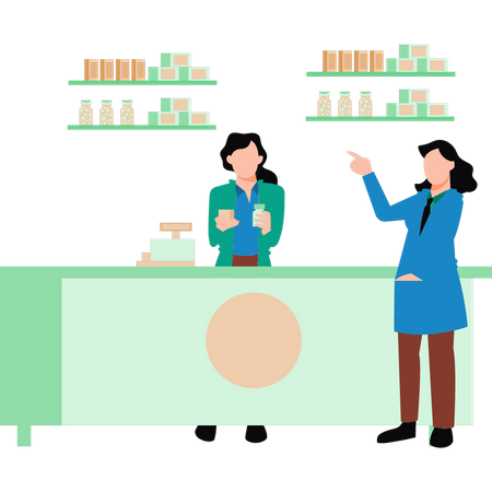 The girl is taking medicine from the counter  イラスト