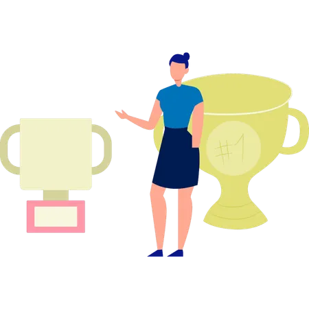 The girl is talking about baptism trophy  Illustration