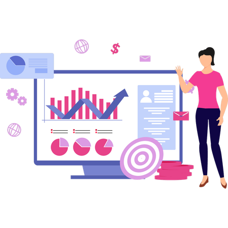 The girl is talking about business graphs  Illustration