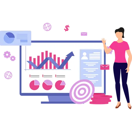 The Girl Is Talking About Business Graphs Illustration
