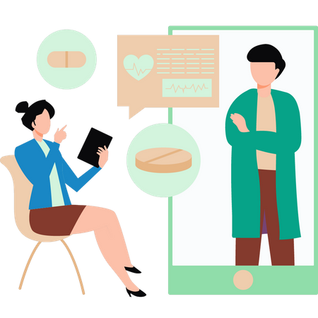 The girl is talking to the doctor about medicine  Illustration