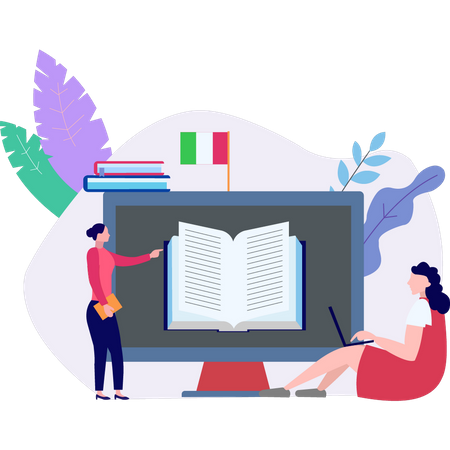 The girl is teaching online  Illustration