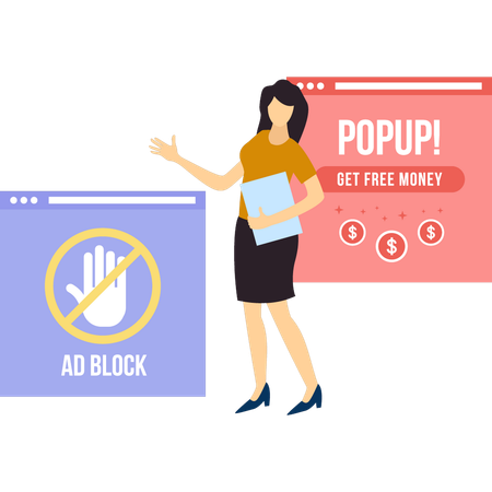 The girl is telling about the ad block.  Illustration