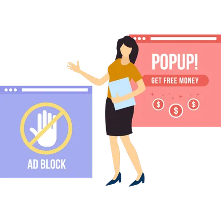 The girl is telling about the ad block.  Illustration