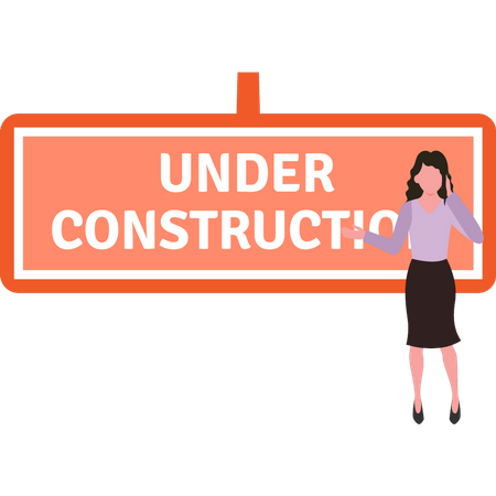 The girl is telling that the site is under construction  イラスト