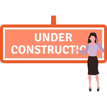The Girl Is Telling That The Site Is Under Construction イラスト